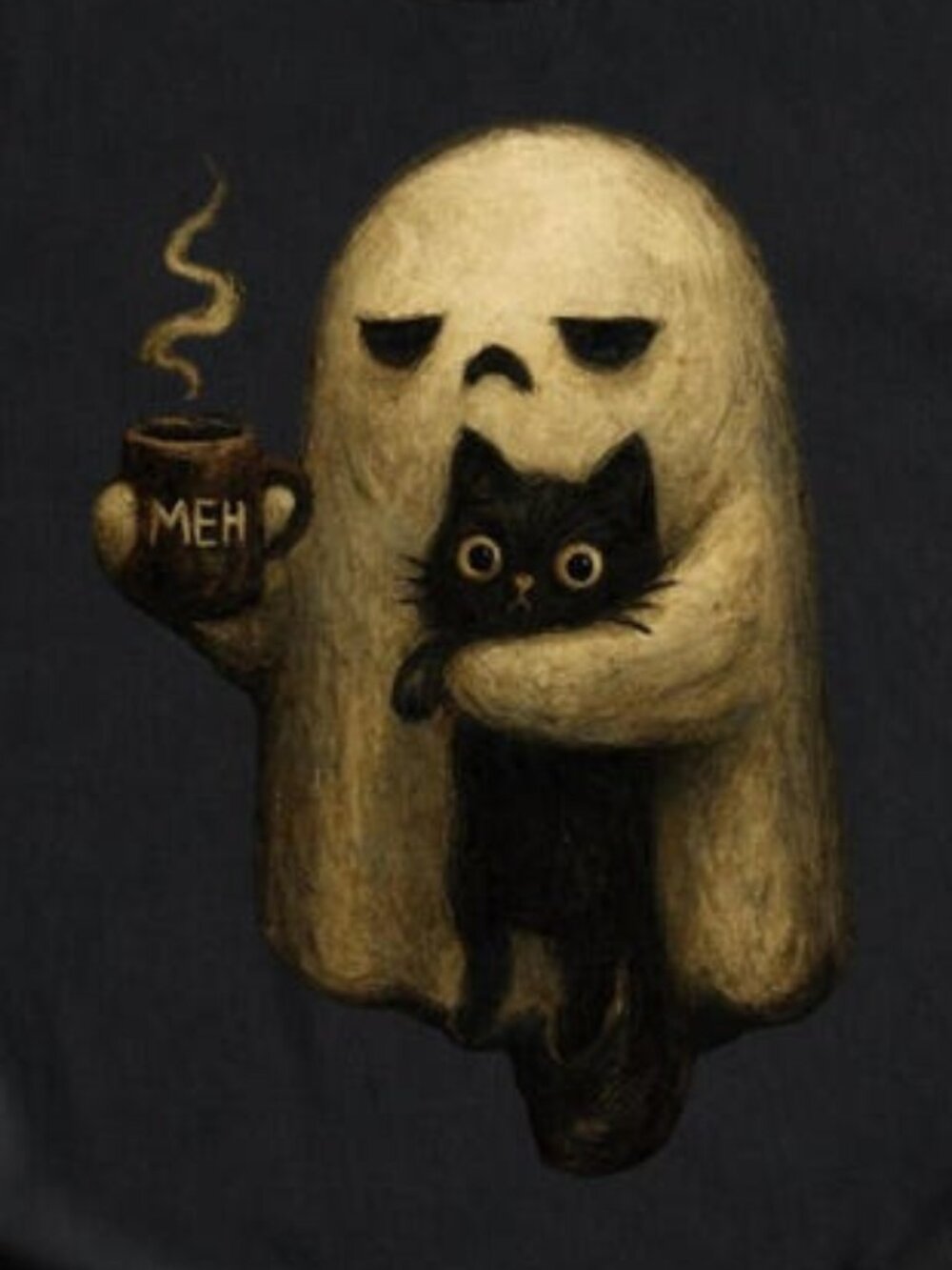 Ghost Cat Shirt, Spooky Black Cat Graphic Tee - Picture 2 of 4